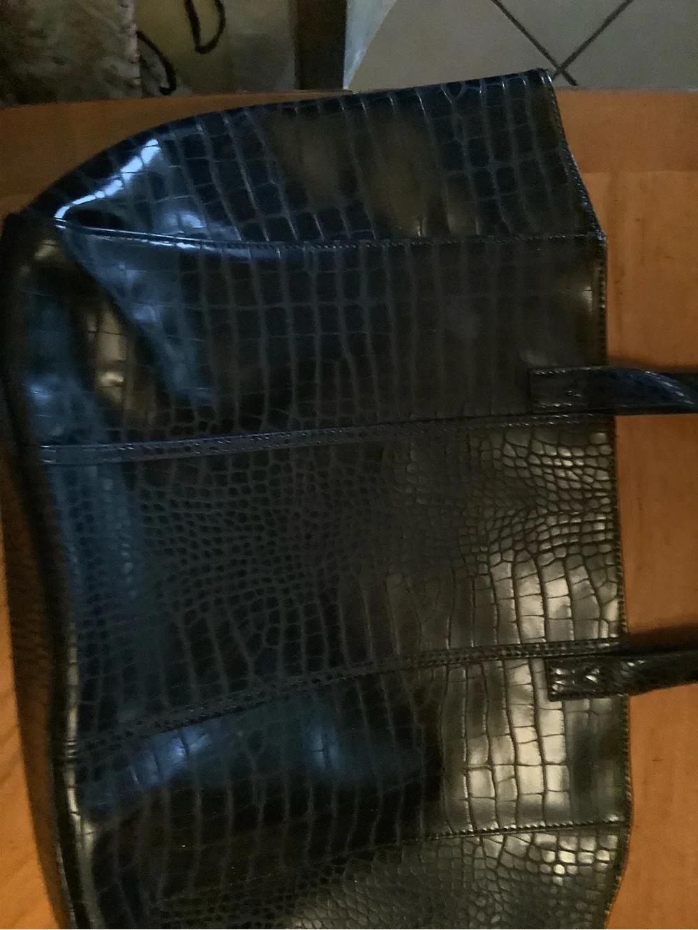 Neiman Marcus Black Croc-Embossed Leather Tote